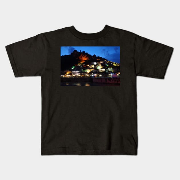 Night time in Berat Kids T-Shirt by SHappe